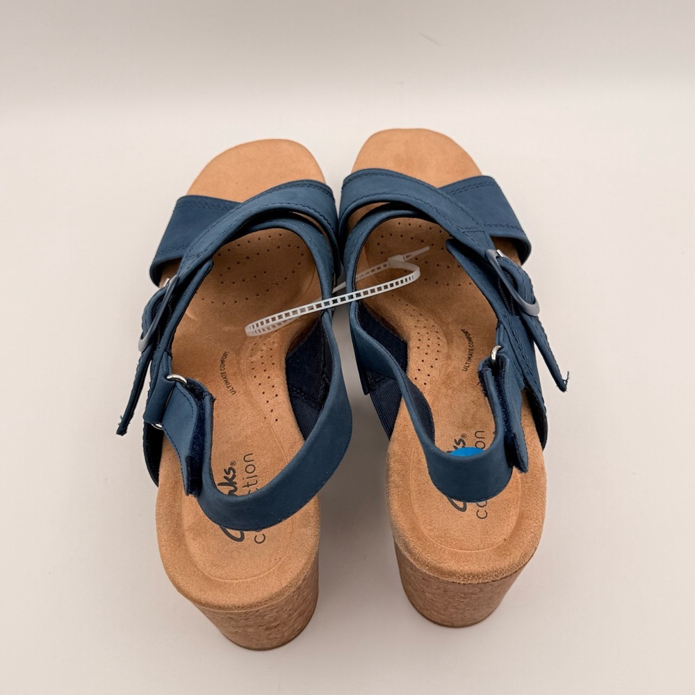 Clarks NWT Blue Cork Wedge Sandals Slingback Platform Women’s Size 10 - Picture 4 of 14